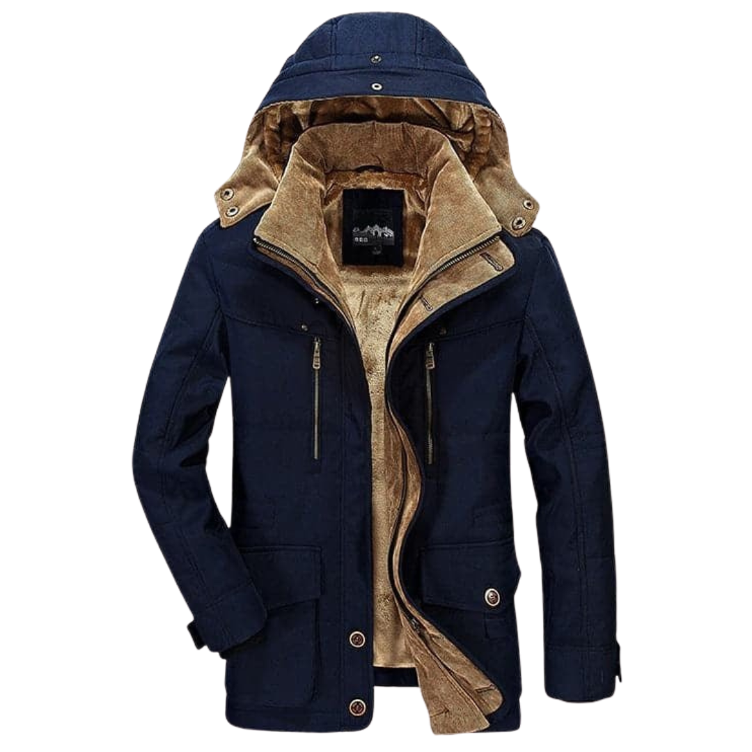 Veste d'Hiver Homme Doublée Polaire à Capuche Multi Poches
