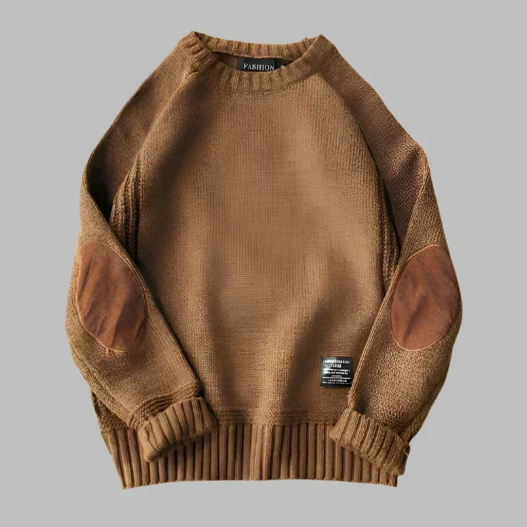 Pull en Maille à Col Rond et Coudes Renforcés pour Homme