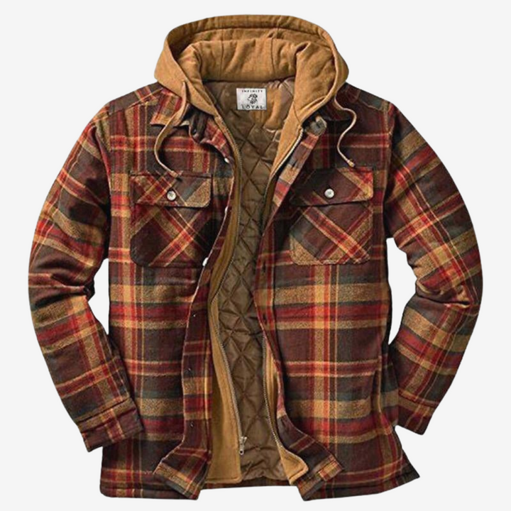 Veste Homme en Flanelle à Carreaux Doublée Matelassée à Capuche