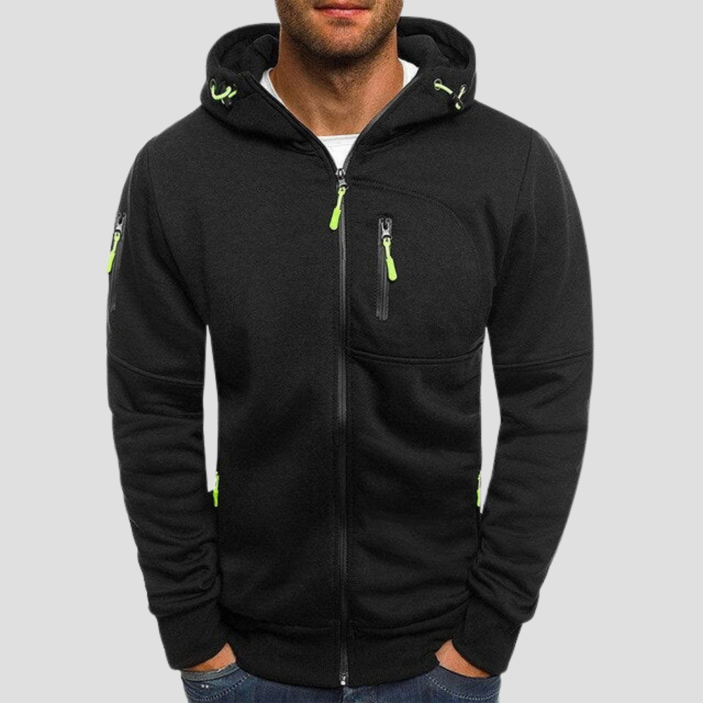 Felpa con cappuccio e zip, con tasche con zip a contrasto, da uomo