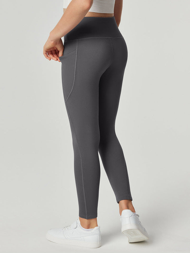 Leggings da donna a vita alta foderati in pile con tasche laterali