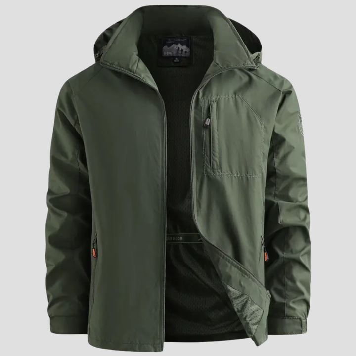 Men's Lightweight Hooded Windbreaker with Zippered Pockets
