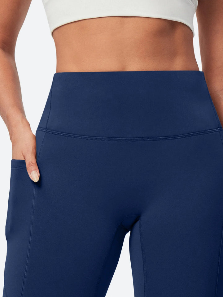 Leggings da donna a vita alta foderati in pile, senza cucitura anteriore e con tasche