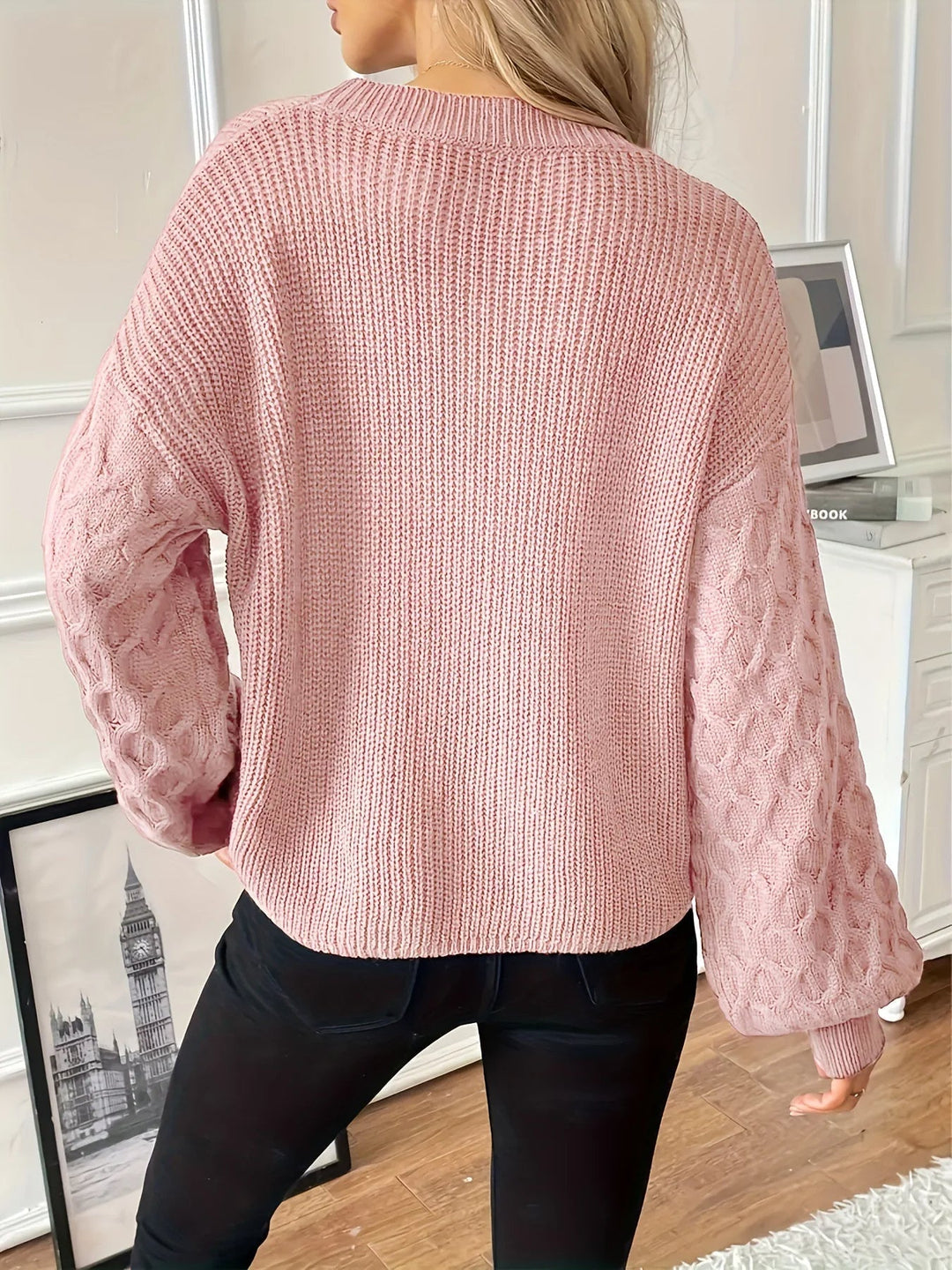 Pull Femme Maille Côtelée Avec Manches Losange Coupe Décontractée
