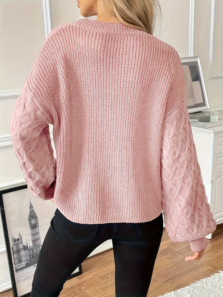 Pull Femme Maille Côtelée Avec Manches Losange Coupe Décontractée