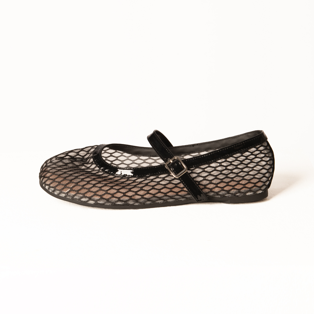 Women's Mesh Mary Jane Flats with Buckle Strap and Flat Heel