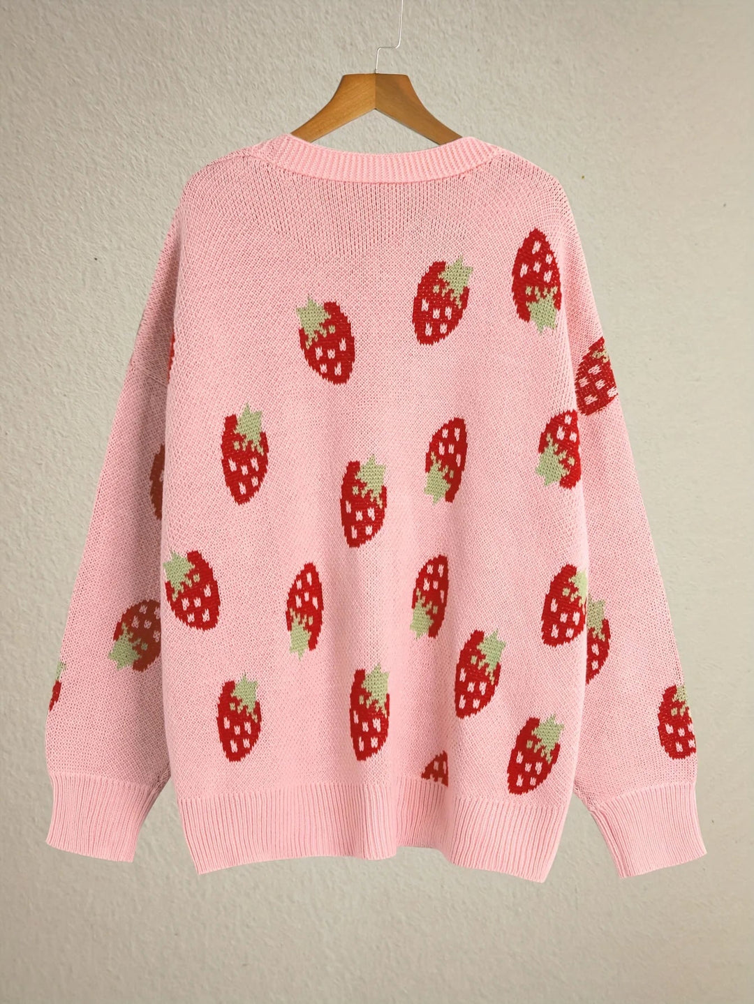 Oversized damesvest van breisel met aardbeienmotief