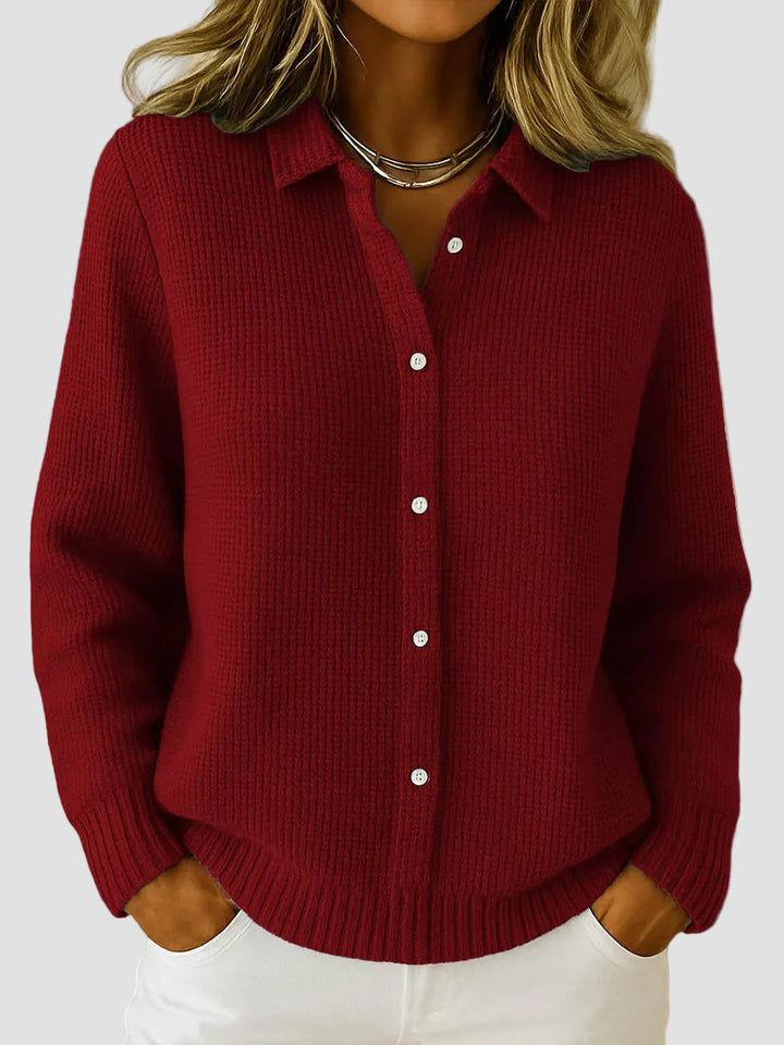 Élodie | Cardigan Femme Ajusté en Coton Mélangé à Col Chemise