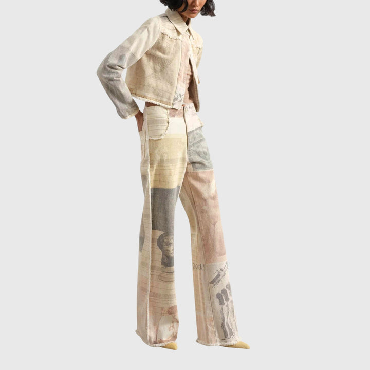 Jeans larghi da donna - vita alta con orlo sfilacciato