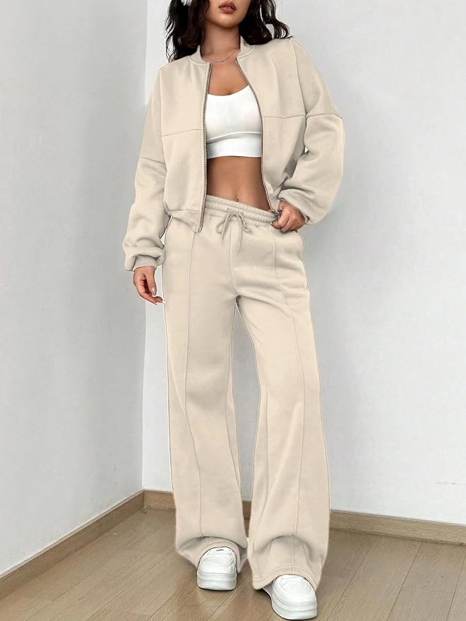 Ensemble Deux Pièces Femme – Sweat Zippé Oversize et Pantalon Large