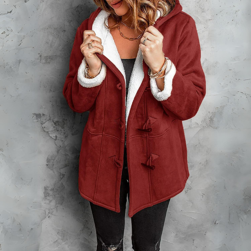Women's sherpa-lined duffle coat with hood