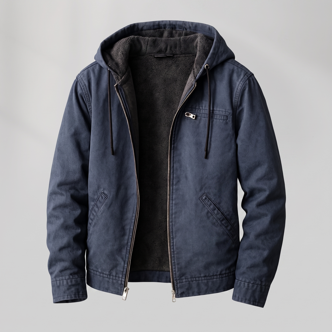 Bomberjacke aus Canvas für Herren mit Sherpa-Futter, Kapuze und Reißverschluss