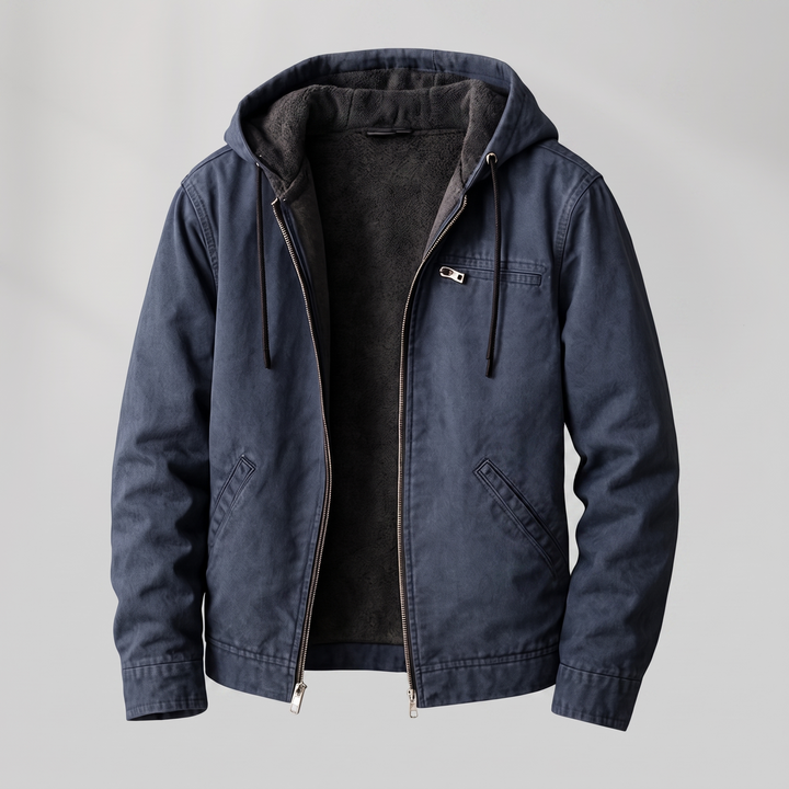 Bomberjacke aus Canvas für Herren mit Sherpa-Futter, Kapuze und Reißverschluss