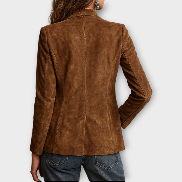 Damesblazer van suède - getailleerd model met knopen in vintage stijl