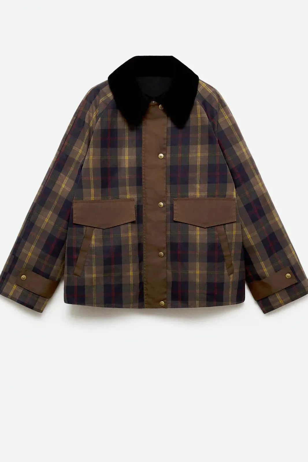 Veste Femme À Carreaux Coupe Droite Doublée Col Contraste Et Fermeture Zip
