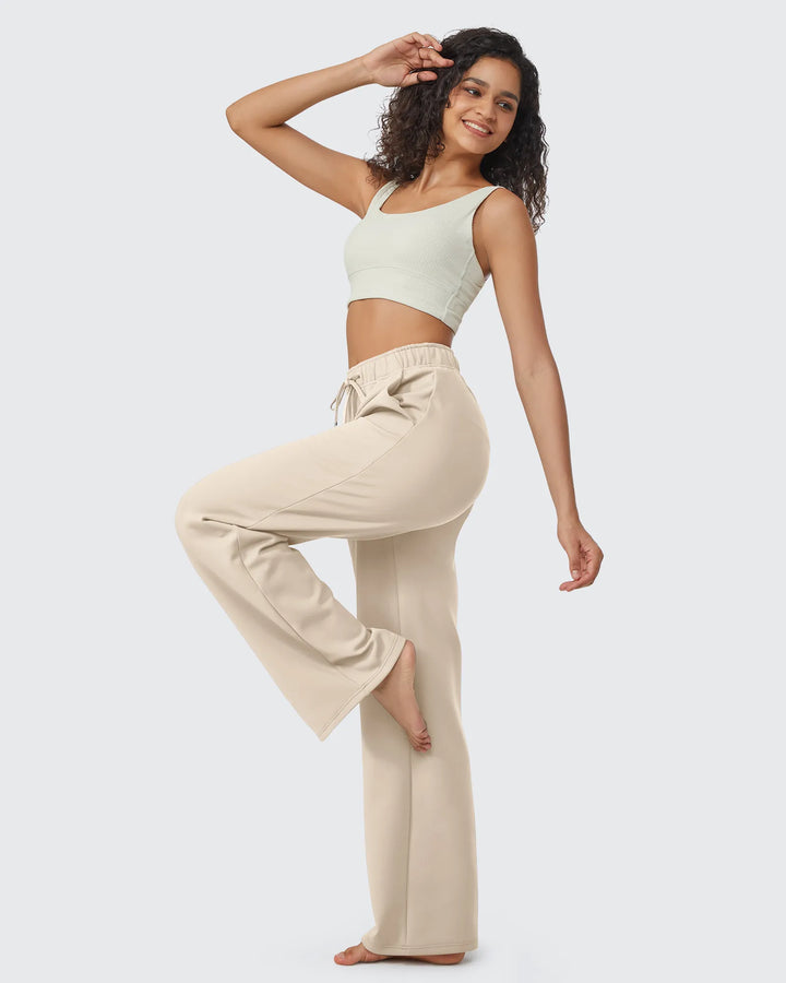 Pantaloni da donna foderati in pile, vestibilità casual, con coulisse