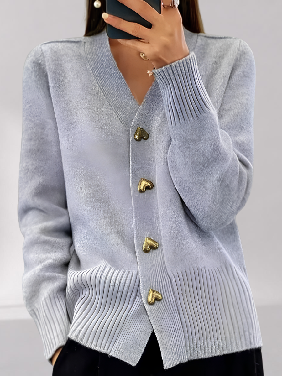 Cardigan Ajusté en Coton Mélangé à Boutons Cœur