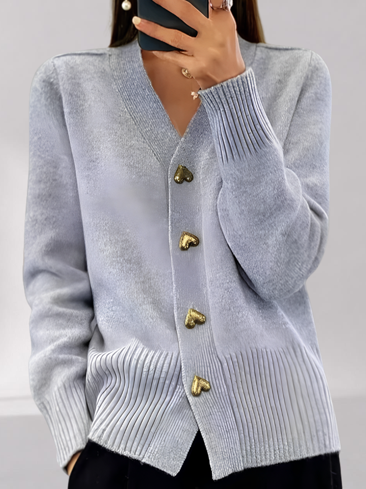 Cardigan Ajusté en Coton Mélangé à Boutons Cœur