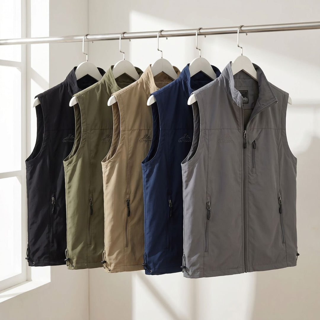 Gilet da trekking da uomo leggero, traspirante, con tasche multiple