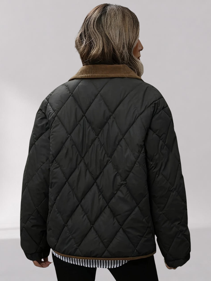 Veste Matelassée Oversize Femme avec Col en Velours Côtelé