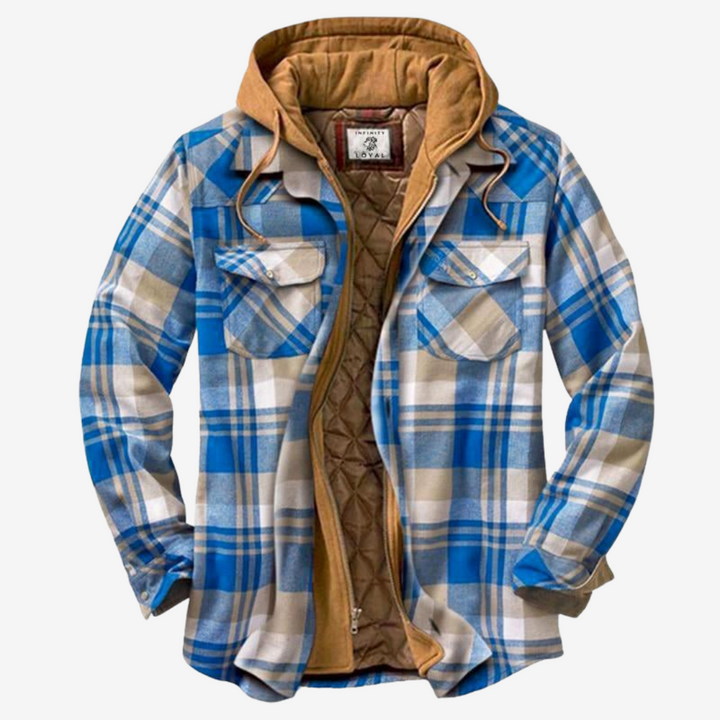 Veste Homme en Flanelle à Carreaux Doublée Matelassée à Capuche