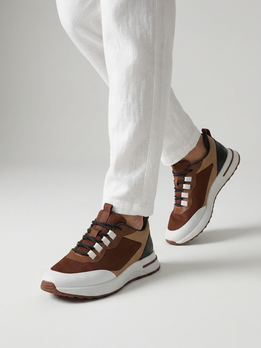 Baskets Homme Noir Fused Mesh Basses de Marche avec Semelle Blanche