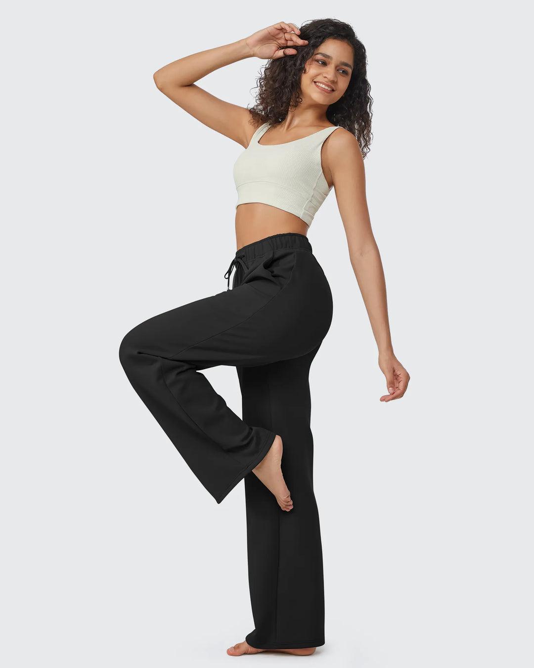 Pantaloni da donna foderati in pile, vestibilità casual, con coulisse