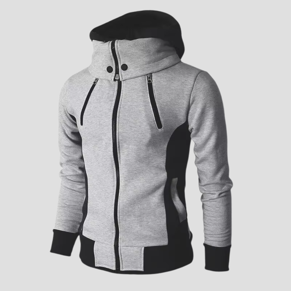 Felpa con cappuccio e zip, tasche sul petto e pannelli a contrasto da uomo