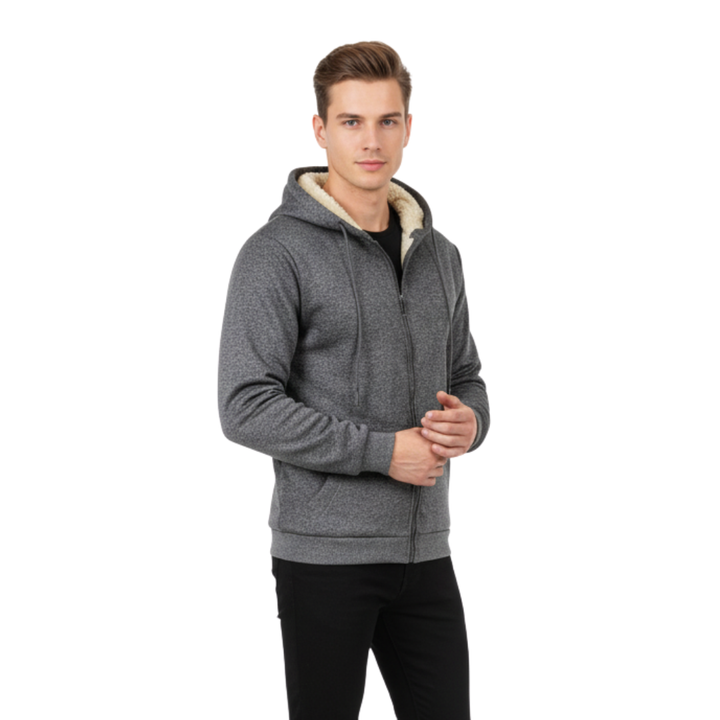 Giacca in pile da uomo foderata in sherpa con cappuccio antivento