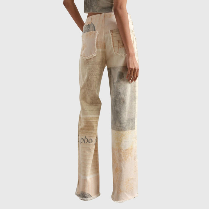 Jeans larghi da donna - vita alta con orlo sfilacciato