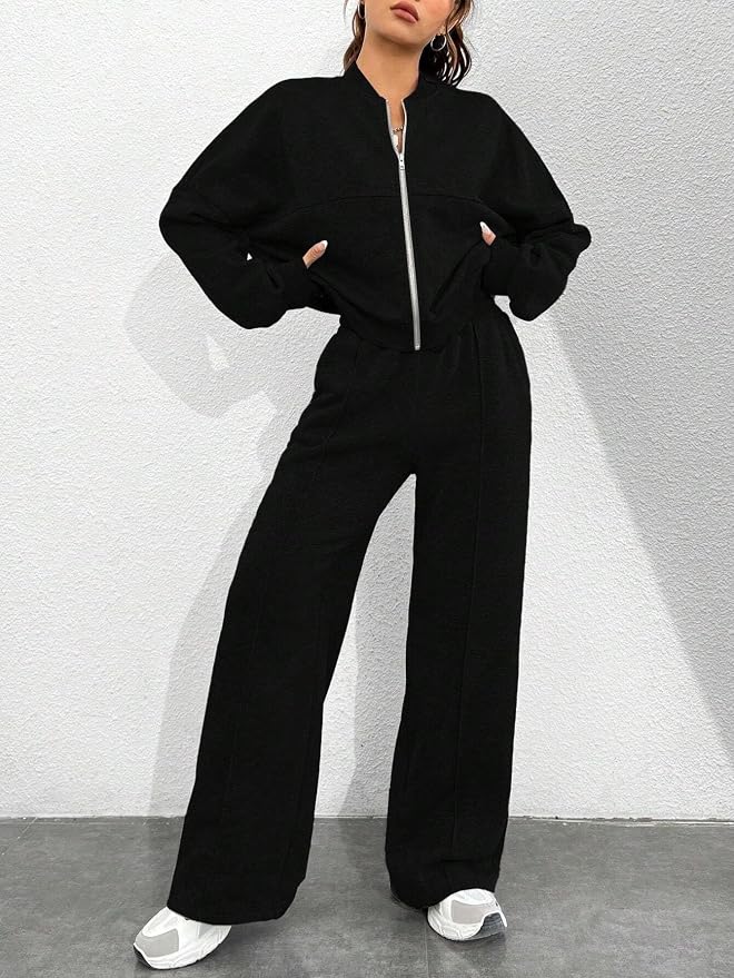 Ensemble Deux Pièces Femme – Sweat Zippé Oversize et Pantalon Large