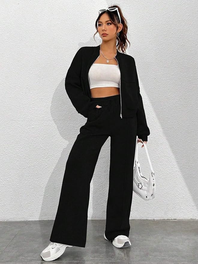 Ensemble Deux Pièces Femme – Sweat Zippé Oversize et Pantalon Large