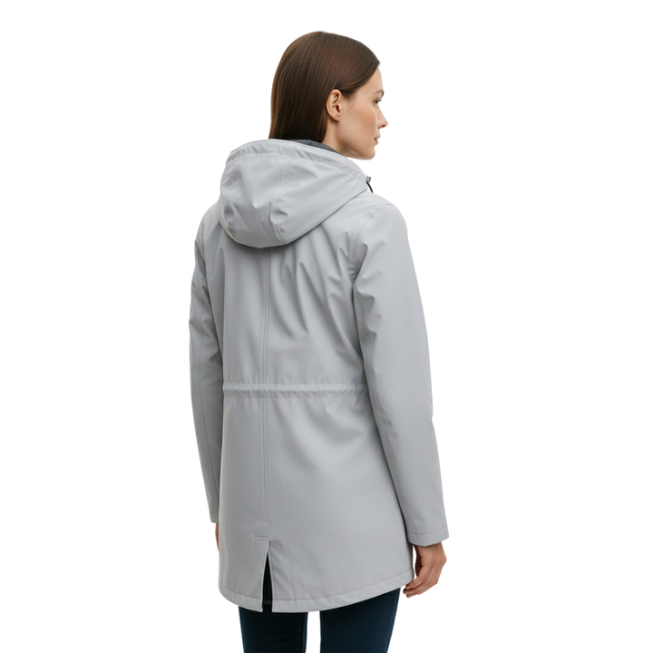 Impermeabile da donna lungo con cappuccio, idrorepellente e antivento, leggero
