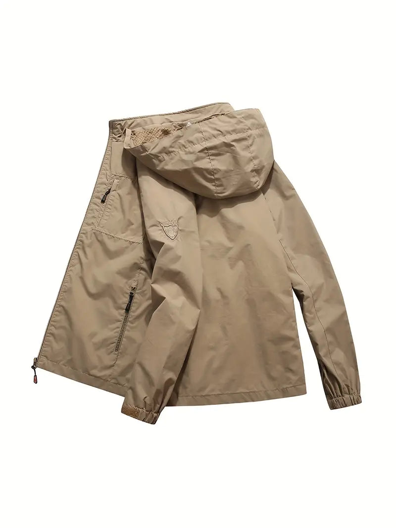 Men's Lightweight Hooded Windbreaker with Zippered Pockets