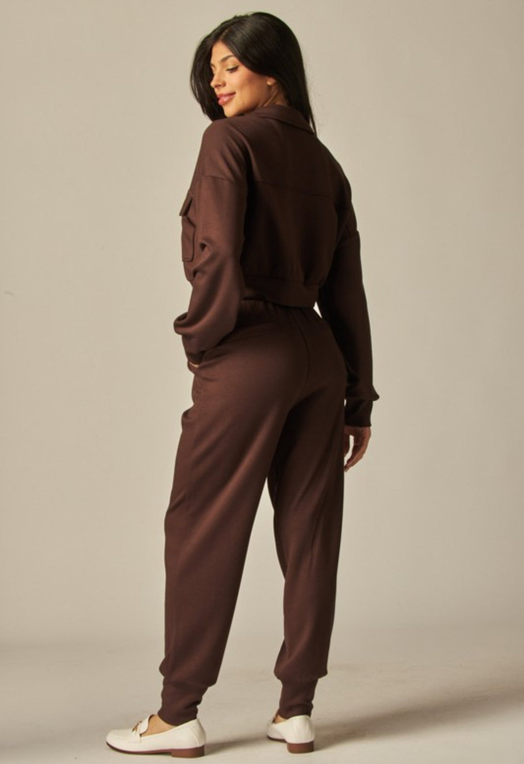 Ensemble Femme Deux Pièces Veste Courte Boutonnée Et Pantalon De Jogging