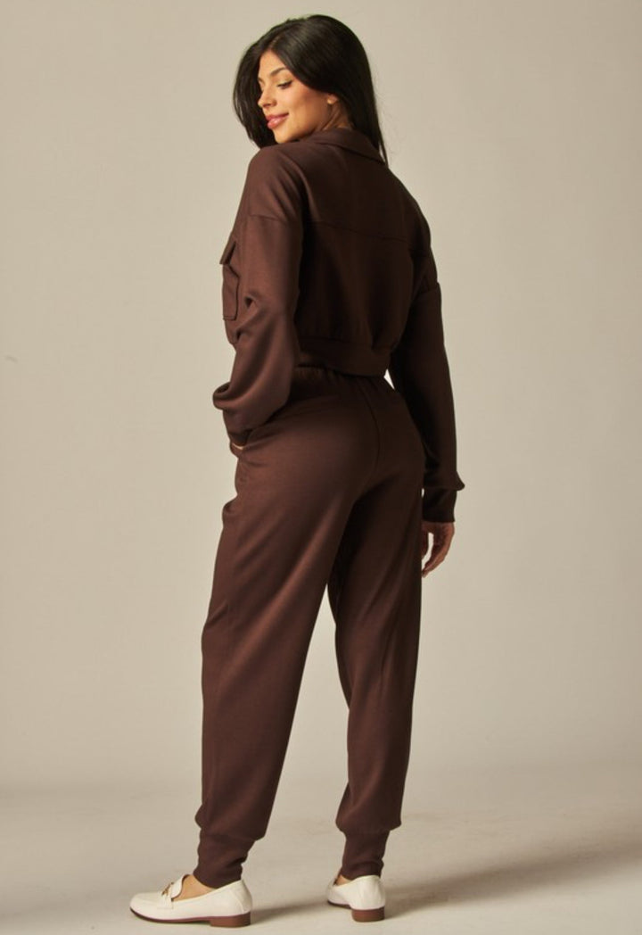 Ensemble Femme Deux Pièces Veste Courte Boutonnée Et Pantalon De Jogging