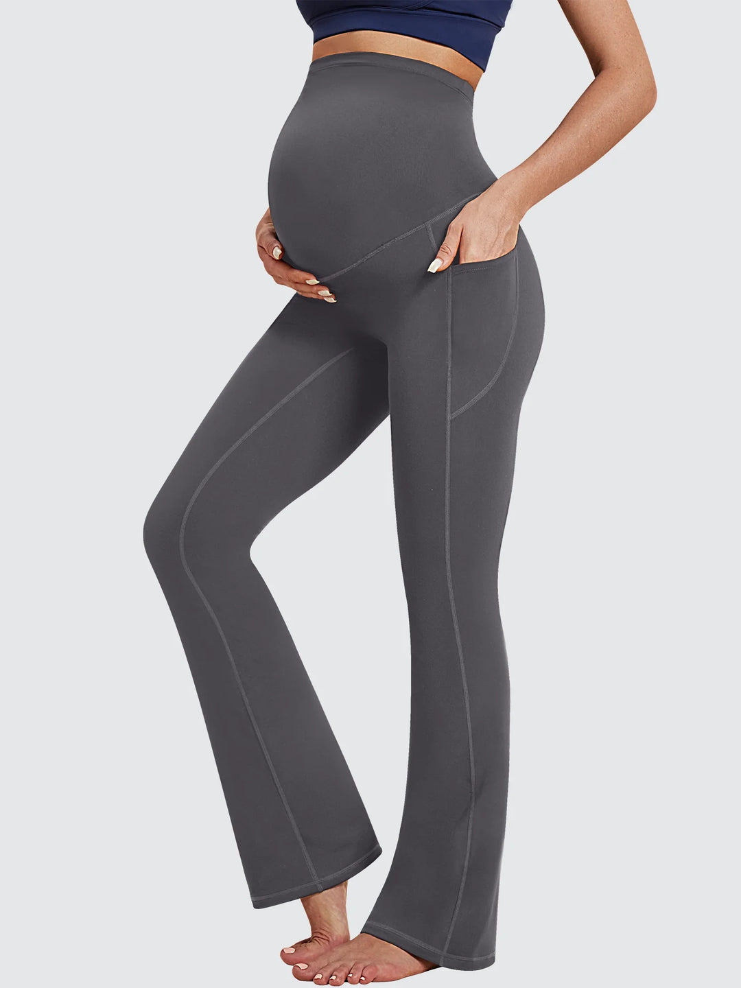 Pantalon De Grossesse Femme Doublé Polaire Coupe Évasée Avec Poches