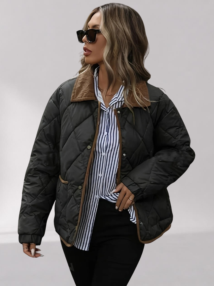 Veste Matelassée Oversize Femme avec Col en Velours Côtelé