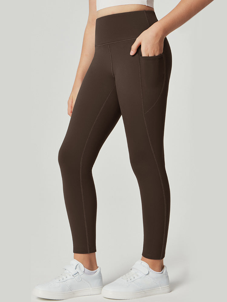 Leggings da donna a vita alta foderati in pile con tasche laterali