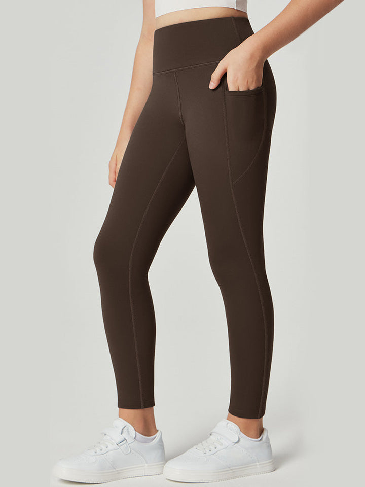 Leggings da donna a vita alta foderati in pile con tasche laterali