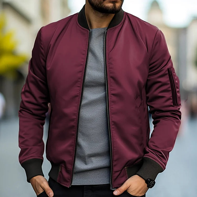 Blouson Bomber Zippé à Col Montant et Manches Raglan pour Homme