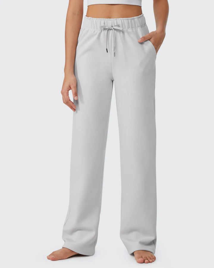 Pantaloni da donna foderati in pile, vestibilità casual, con coulisse