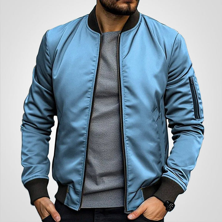 Lightweight Men's Bomber Jacket with Zipper Closure and Ribbed Cuffs