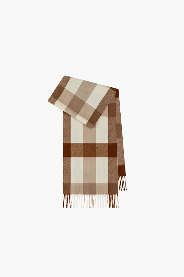 Écharpe Femme en Laine – Motif à Carreaux et Franges