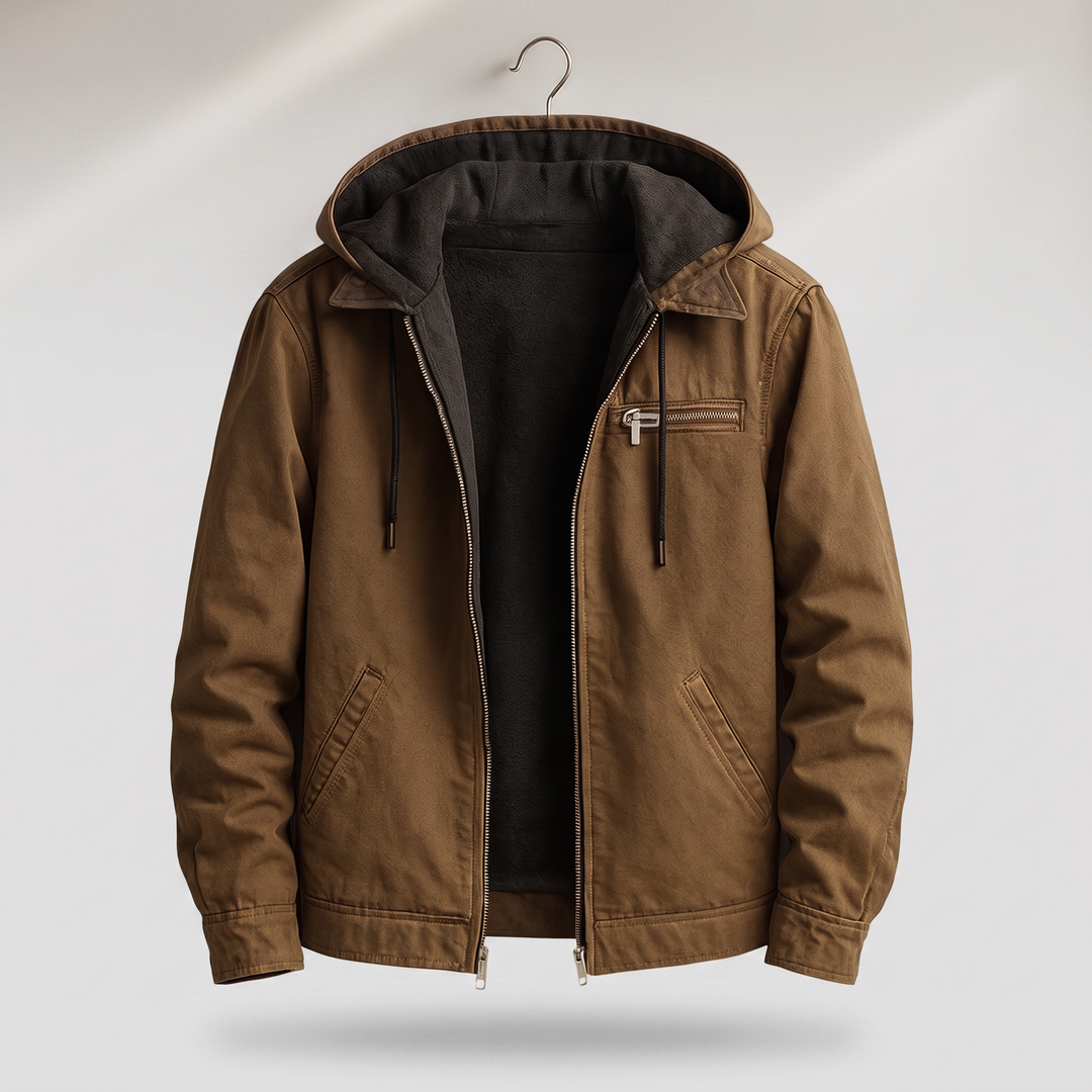 Bomberjacke aus Canvas für Herren mit Sherpa-Futter, Kapuze und Reißverschluss