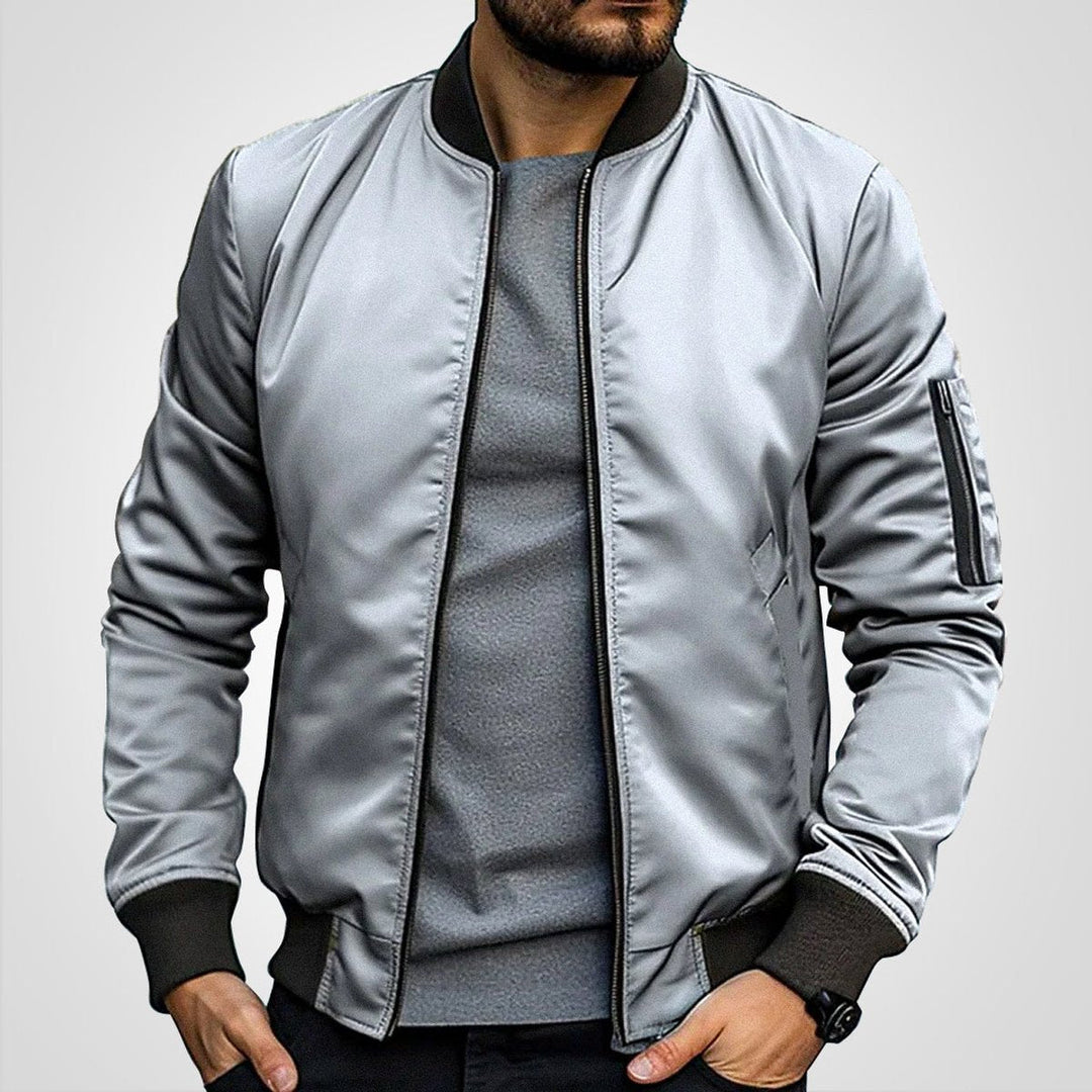 Lightweight Men's Bomber Jacket with Zipper Closure and Ribbed Cuffs