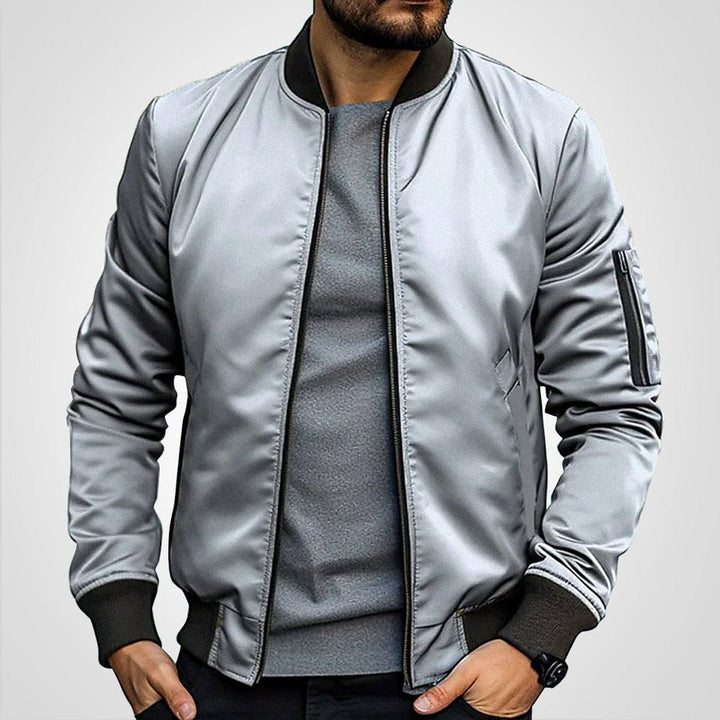 Lightweight Men's Bomber Jacket with Zipper Closure and Ribbed Cuffs