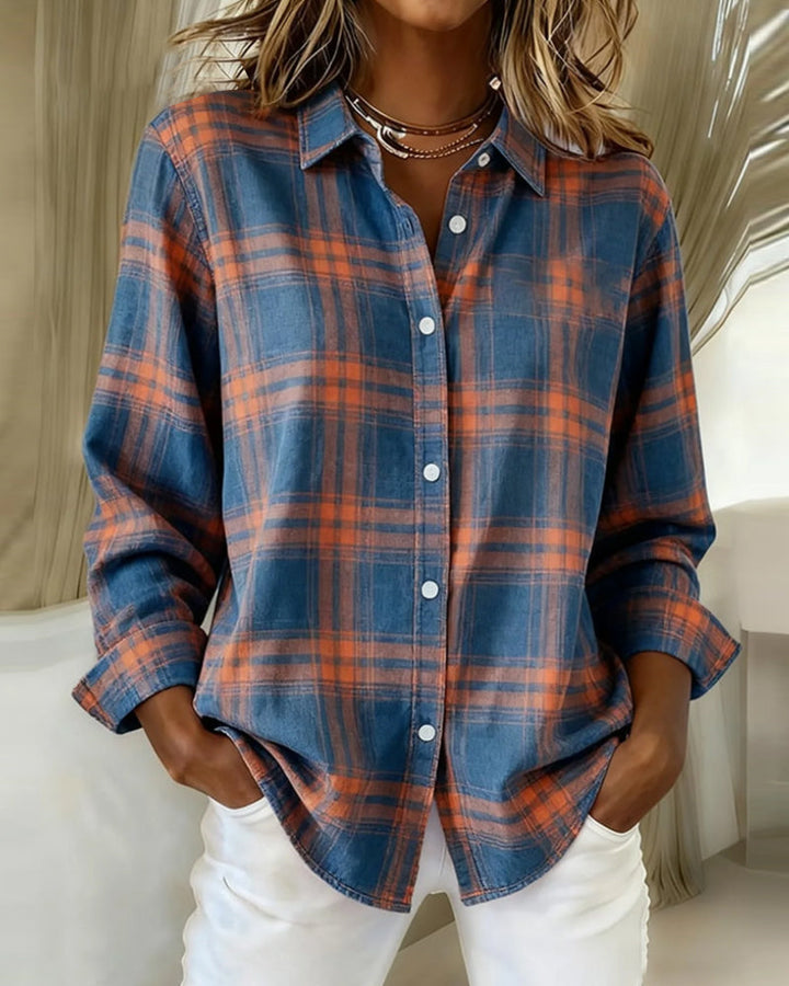 Nicole | Chemise à carreaux avec col rabattu et manches longues