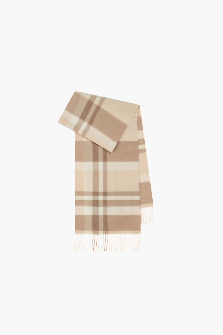 Écharpe Femme en Laine – Motif à Carreaux et Franges
