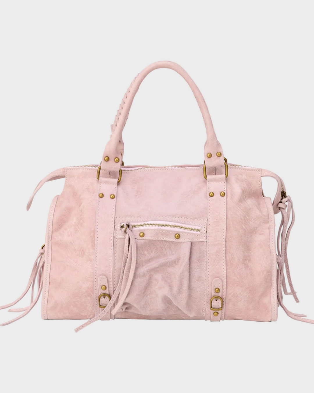 Sac Cabas Femme en Cuir Véritable – Rose Vanille avec Fermeture Zippée